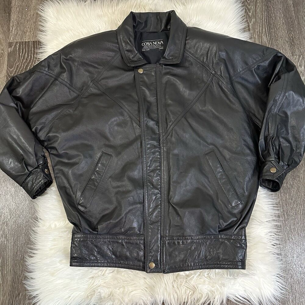 Cosa Nova Mens Genuine Leather Jacket Size Large Black‎ Biker Goth Full Zip
